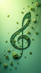 Abstract music waves on green background, modern sound and nature-inspired minimal glowing art design.