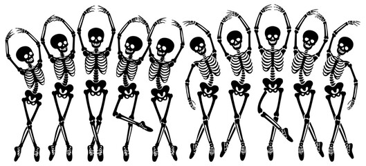 Ballet Skeleton Silhouettes – Five Dancing Black Vector Figures on White Background