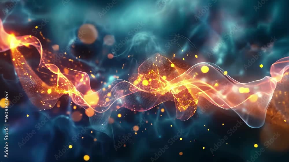 Poster innovative digital artwork showcasing vibrant fusion of colors and lights, creating captivating patt