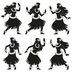 Silhouette of Hula Girl – Tahitian and Hawaiian Female Dancer Vector Illustration