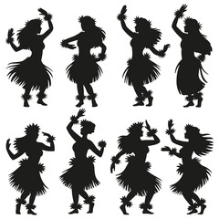 Silhouette of Hula Girl – Tahitian and Hawaiian Female Dancer Vector Illustration