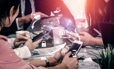 Worldwide digital payment network showing secure financial transactions. Digital payment supports...