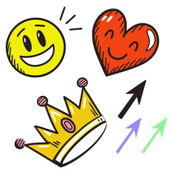 set of funny cartoon hearts