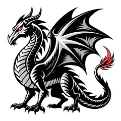 Dragon Illustration with  Black and White background 