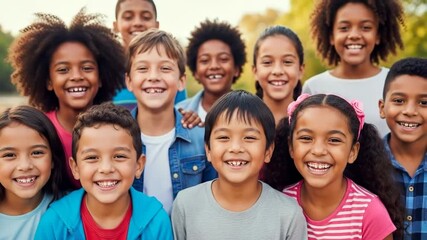 Joyful diverse children smiling outdoors in vibrant sunshine - Powered by Adobe