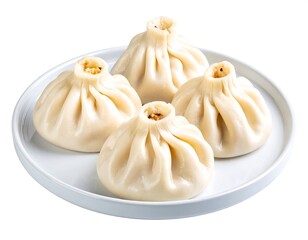 Four steamed dumplings on a plate