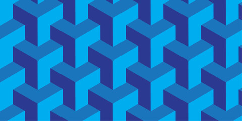 Abstract blue background with geometric cube patterns, a seamless 3D illustration of technological square designs and decorative light elements