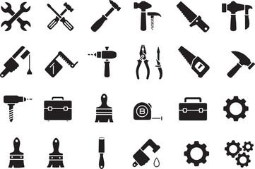 Minimalist Flat Tool Icon Set in Solid Black