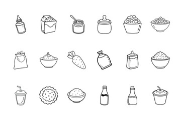 Collection hand-drawn baby food drink icons 