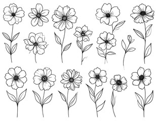 Collection of line art flowers