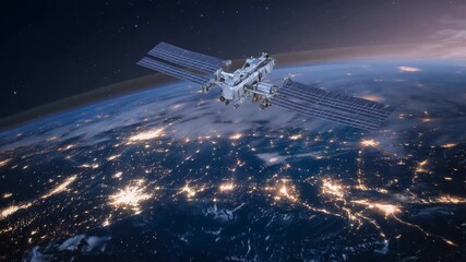 A satellite with solar panels, resembling a space dragonfly, hovers over Earth's equator, enhancing global connectivity. - Powered by Adobe