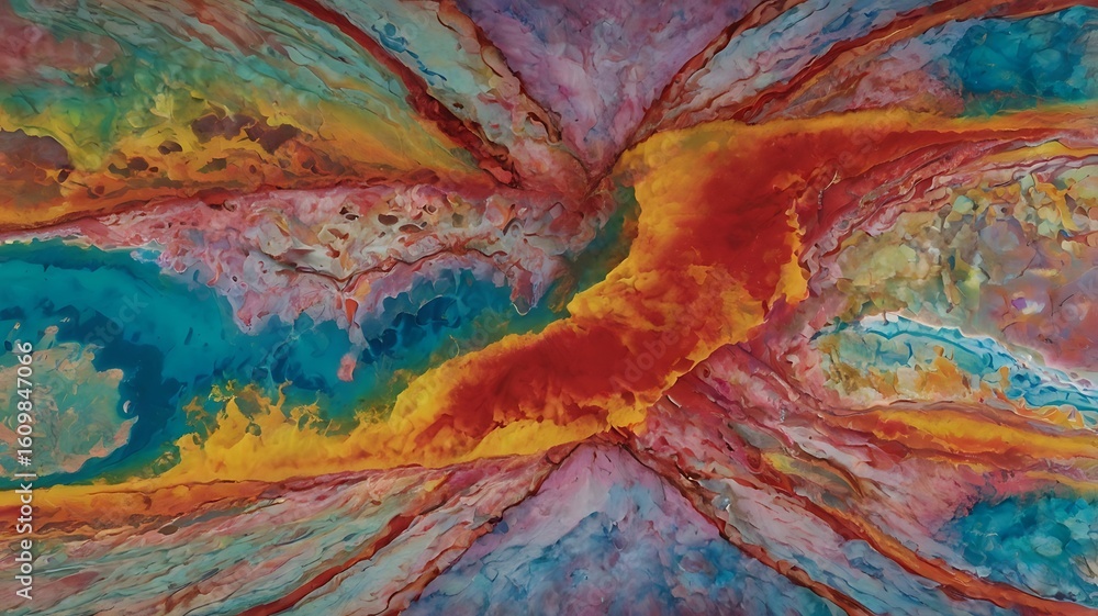 Aufkleber a vibrant abstract painting showcases a dynamic interplay of colorful textures and fluid motion, cre