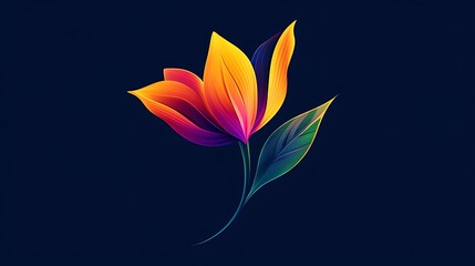 Vibrant digitally enhanced floral illustration showcasing a colorful tulip-like flower on a dark background photo