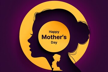 Happy mother's day greeting card design with woman silhouette and mother child art