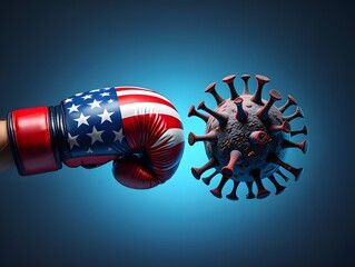 United states fighting coronavirus pandemic concept with boxing glove and virus cell