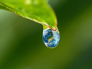 Earth day concept save the planet water drop on leaf environment sustainability nature