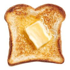 A single slice of toast with a pat of butter melting on top against black backdrop on transparent background