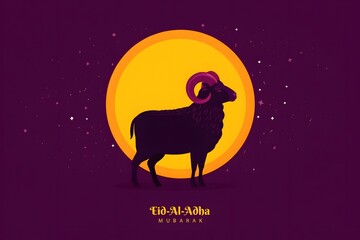Eid al adha mubarak vector illustration background with sheep moon and stars design