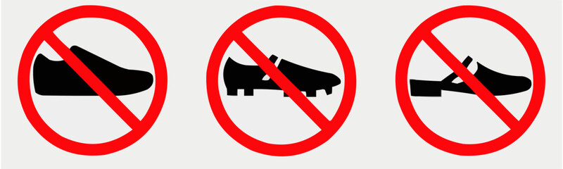 No Footwear Signs, Shoes Prohibited Icons, Barefoot Area Symbols