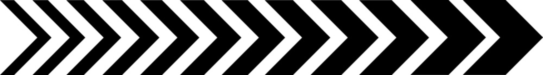 Black arrow stripe vector pattern on transparent background, directional warning tape design for signage, traffic, and safety guidance