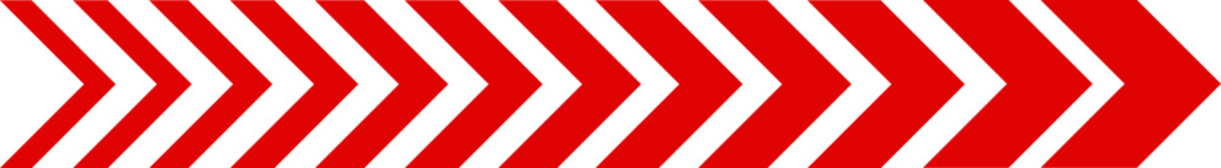 Red arrow stripe vector pattern on transparent background, directional warning tape design for signage, traffic, and caution marking
