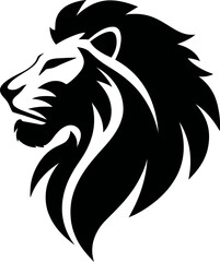 Black lion vector illustration on white background, majestic and powerful wild animal silhouette in minimal and bold graphic style