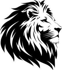 Black lion vector illustration on white background, majestic and powerful wild animal silhouette in minimal and bold graphic style