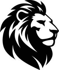Black lion vector illustration on white background, majestic and powerful wild animal silhouette in minimal and bold graphic style