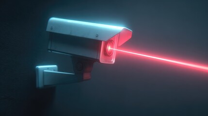 Security camera with laser beam on dark wall