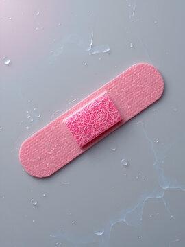 pink adhesive bandage on transparent background