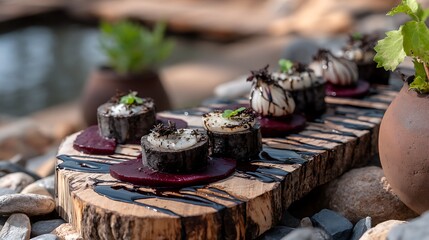 Exquisite venison medallions plating gourmet restaurant culinary art natural ambience close-up luxury dining experience