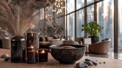 Elegant dining experience luxury restaurant food presentation urban setting indoor perspective michelin star concept