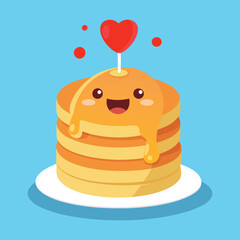 Happy Pancake Stack with Heart-Shaped Topping Illustration.