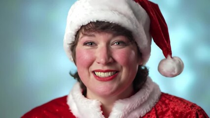 Joyful woman in santa costume expressing holiday cheer with changing expressions - Powered by Adobe