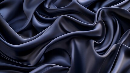 Obraz premium Elegant black satin and silk fabric with soft, smooth waves, perfect for a luxurious fashion or decorative background
