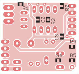 Tracing the conductors of printed circuit board
of electronic device. Vector engineering 
drawing of pcb design. Electric background.
Computer technic cad assembly layout.