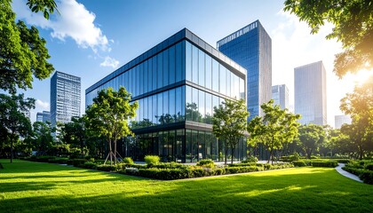 Obraz premium Modern office complex in landscaped park