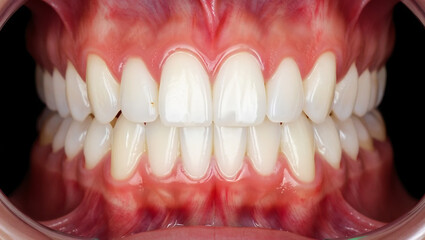 Detailed Close Up of Healthy Human Teeth and Gums Displaying Excellent Oral Hygiene and Dental Care Practices In A Clinical Setting