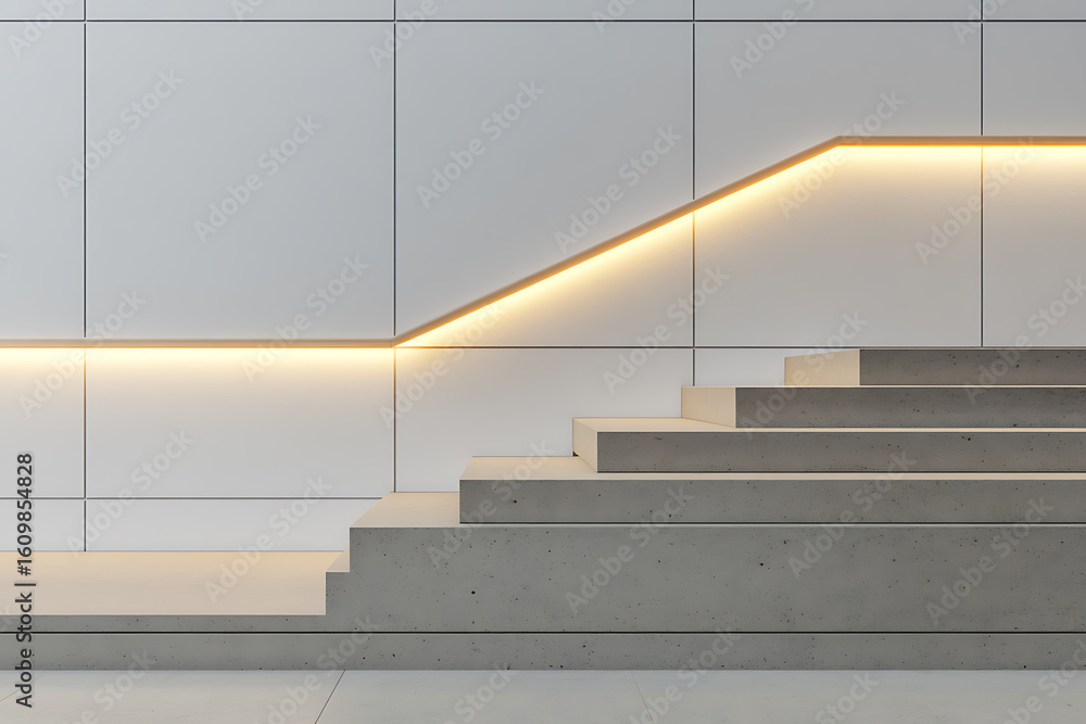 Aufkleber minimalist architecture: illuminated stairs against a tiled wall create a modern and clean aesthetic
