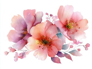 Fototapeta premium Watercolor illustration of pink cherry blossoms on white background