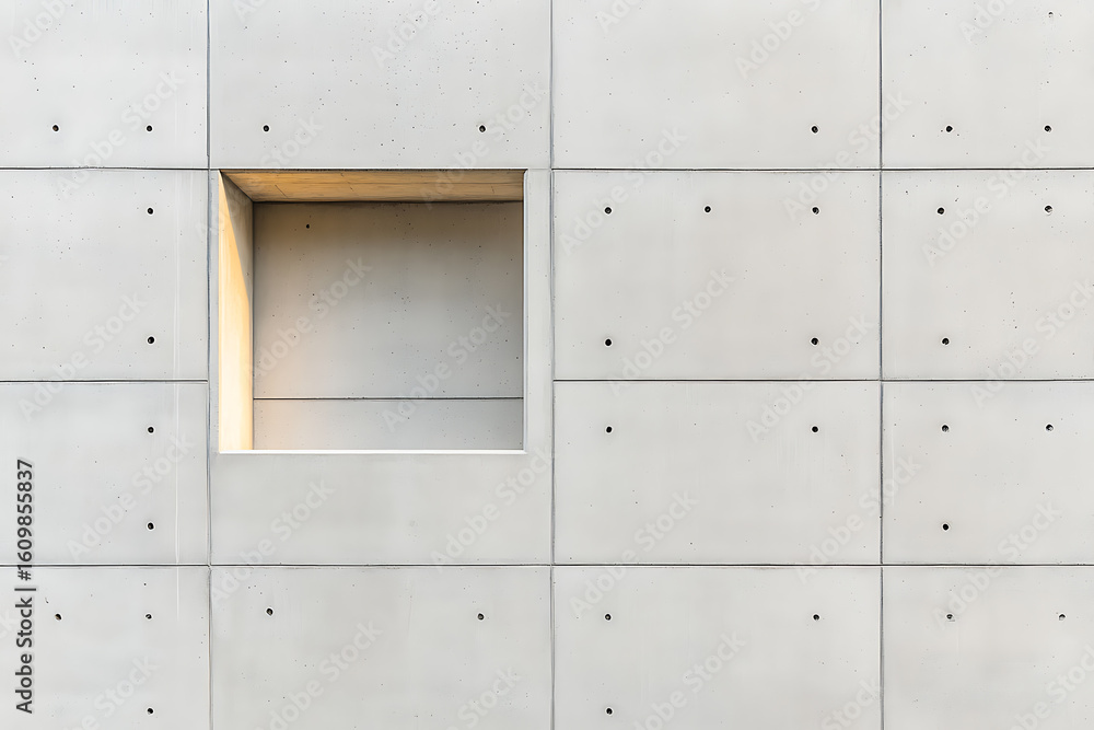 Poster concrete wall with a rectangular opening, modern architecture showcasing simple design and texture, 