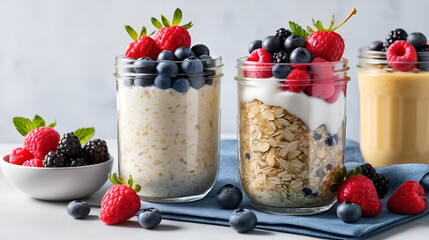glas of overnight oats with mixed berries - created using  tools