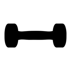 Silhouette of Basic Dumbbell Icon for Fitness Use, Black silhouette of a simple dumbbell with rounded ends and a straight handle, isolated on white, representing strength, exercise, and gym training.
