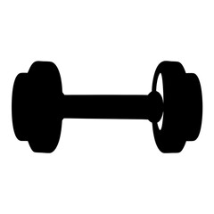 Silhouette of Dumbbell Icon for Workout and Strength, Black silhouette of a dumbbell with thick weight plates and a straight handle, isolated on white, symbolizing fitness, training, and exercise.
