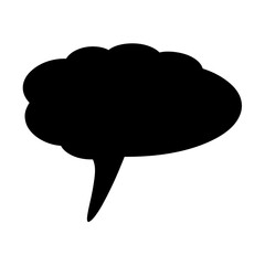 Silhouette of Cloud-Shaped Speech Bubble Icon, Black silhouette of a cloud-like speech bubble with a pointed tail, isolated on white, representing thoughts, dialogue, or comic messaging.
