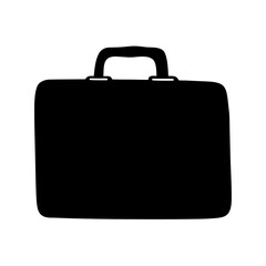Silhouette of Hard Shell Business Briefcase Icon, Black silhouette of a rectangular hard shell briefcase with a handle, representing business, travel, security, or corporate work tools.
