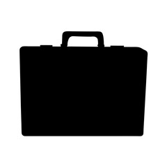 Silhouette of Hard Shell Business Briefcase Icon, Black silhouette of a rectangular hard shell briefcase with a handle, representing business, travel, security, or corporate work tools.
