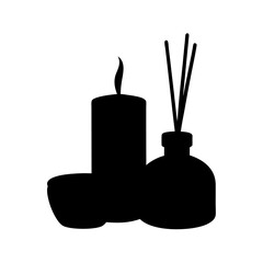 Elegant silhouette of a candle, bowl, and fragrance diffuser, promoting relaxation