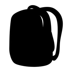 A minimalist black silhouette drawing of a backpack with straps and handle