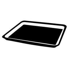 A black rectangular tray is shown at an angle in this image